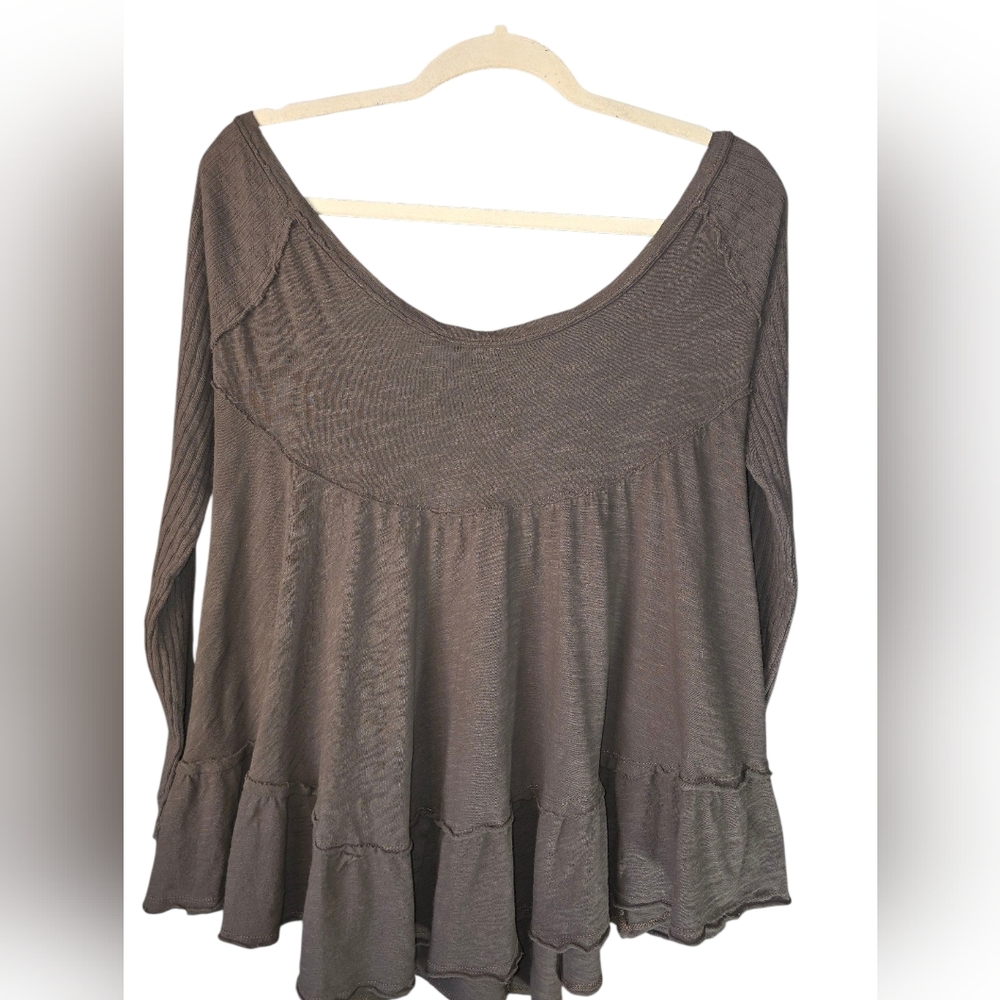We The Free Free People Boho Babydoll Sundae Fitted Ribbed Sleeve Raven Feather - Picture 3 of 8